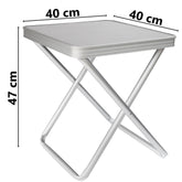 Alu Hocker mit MDF Tischplatte Tablett 40x40x47cm Aluminium Klapphocker Campinghocker Falthocker Angelhocker Campingtisch Wohnmobiltisch Wohnwagentisch klappbar handlicher Beistelltisch